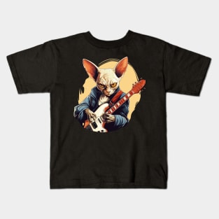 Sphynx Cat Playing Guitar Kids T-Shirt